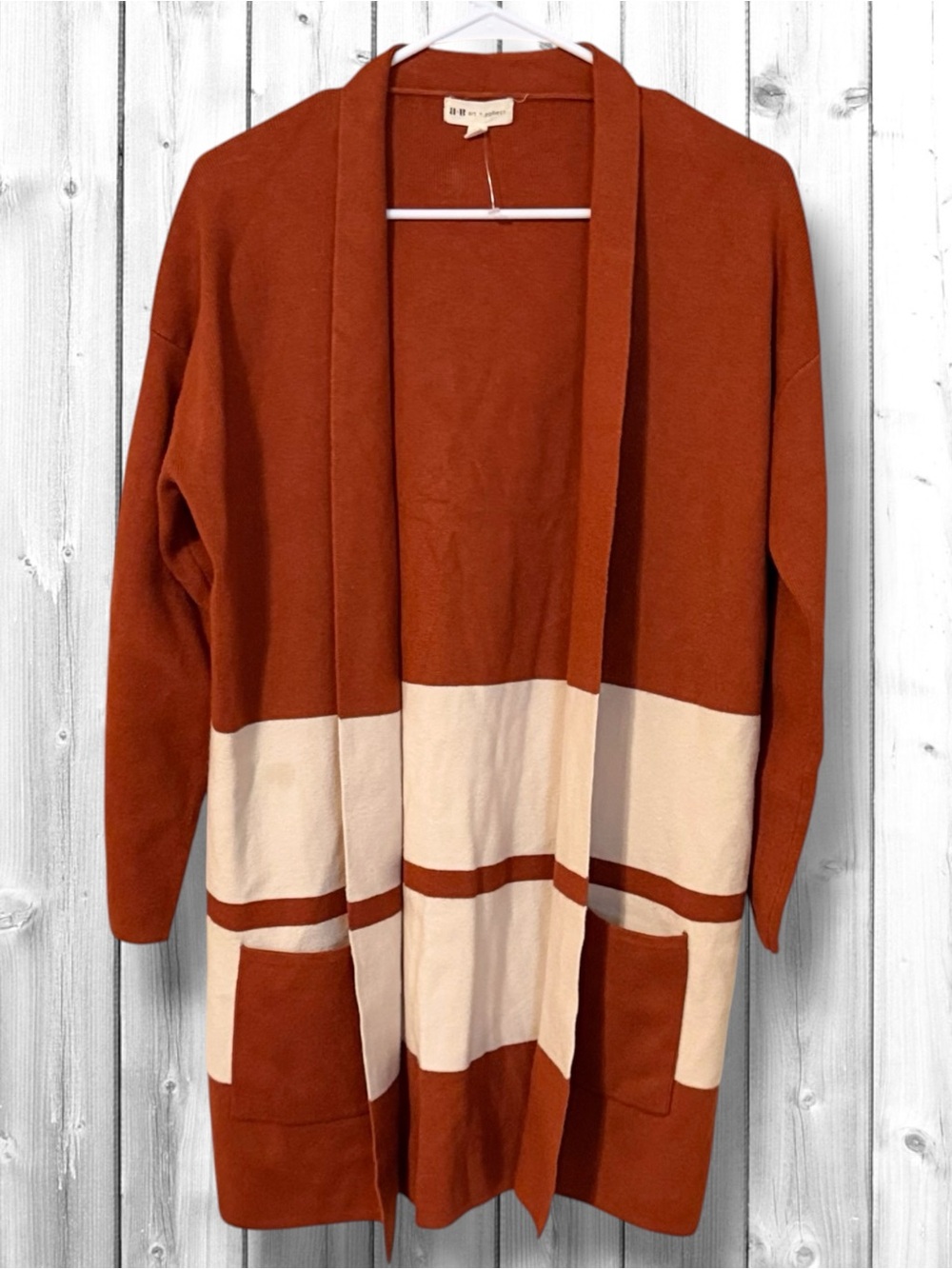 🌼NWOT- Art + Ephect Open-Front Colorblock Cardigan in Rust and Cream
